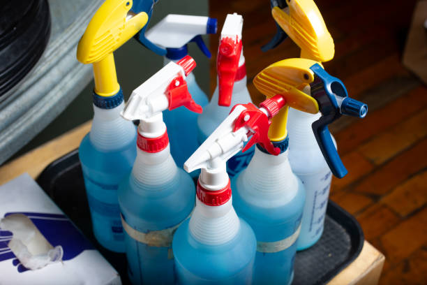 A view of several spray bottle nozzles. A view of several spray bottle nozzles.