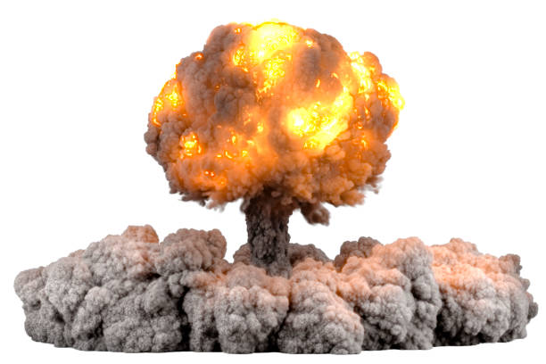 Explosion nuclear bomb. Atom Bomb Explosion, 3D rendering isolated on white background